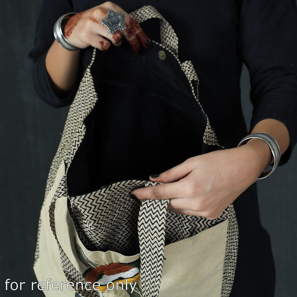 Bird Hand Embroidered Cotton Hand Bag