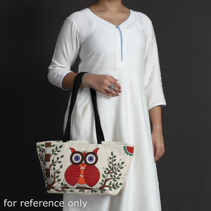 Beige - Canvas Cotton Handpainted Shoulder Bag