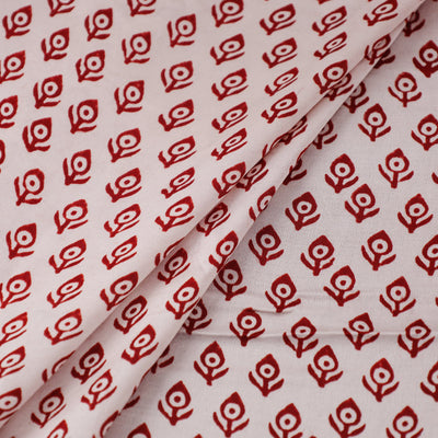 Beige - Hand Block Modal Silk Bagh Print Fabric 07
