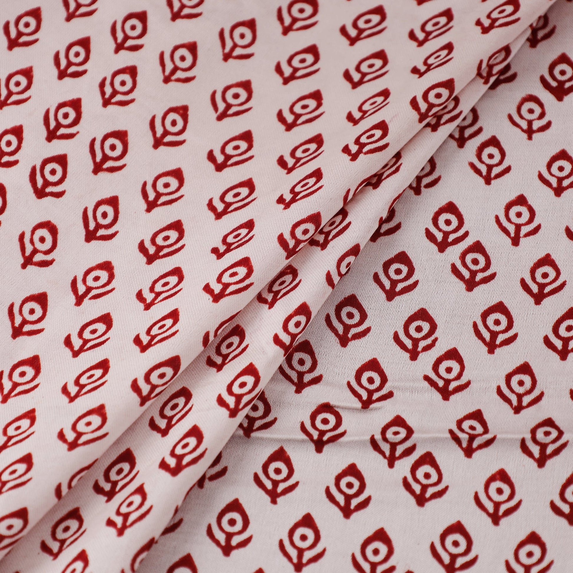 Beige - Hand Block Modal Silk Bagh Print Fabric 07