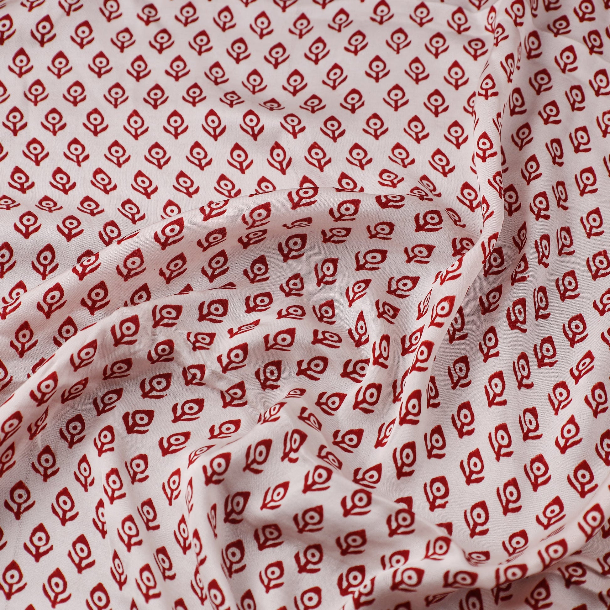 Beige - Hand Block Modal Silk Bagh Print Fabric 07