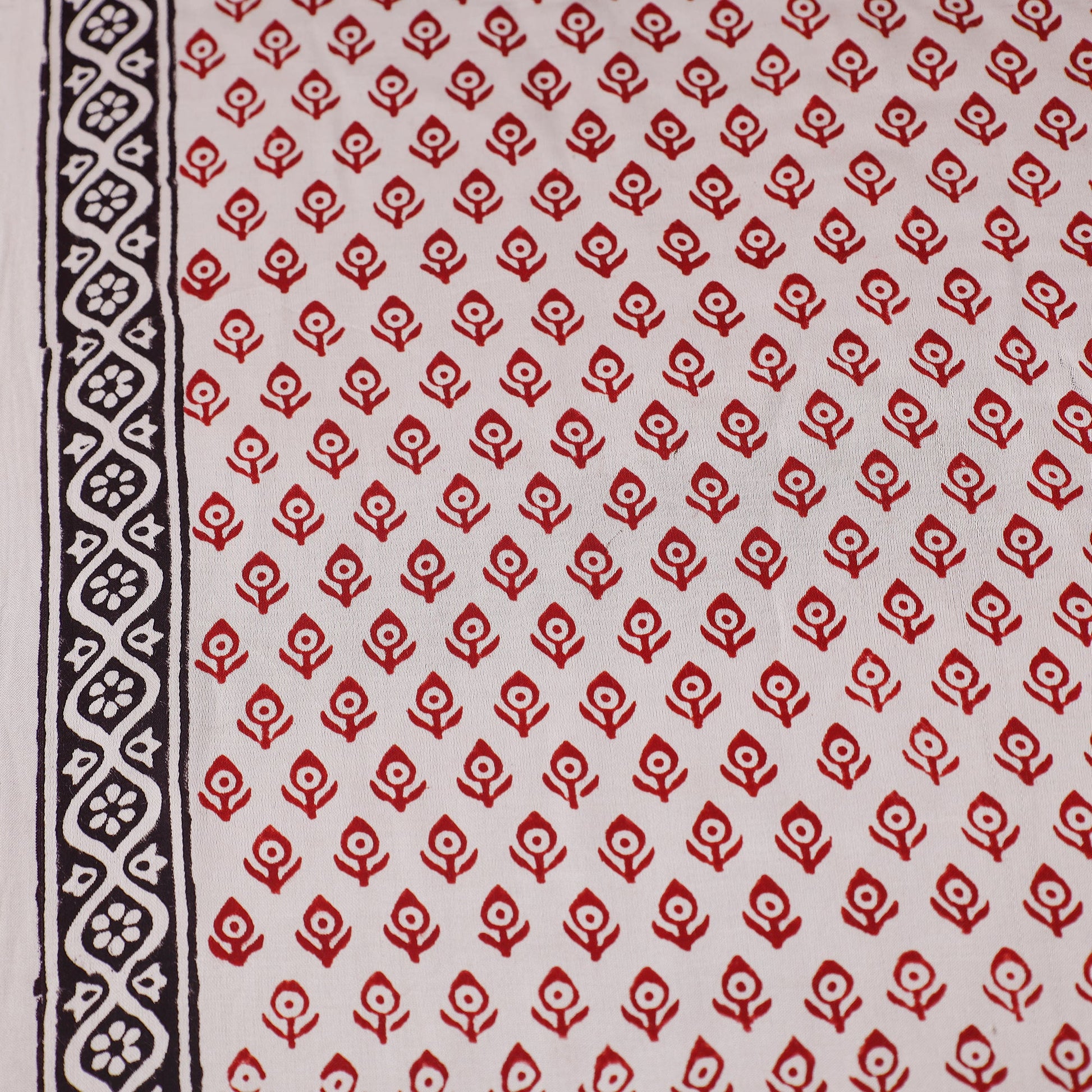 Beige - Hand Block Modal Silk Bagh Print Fabric 07