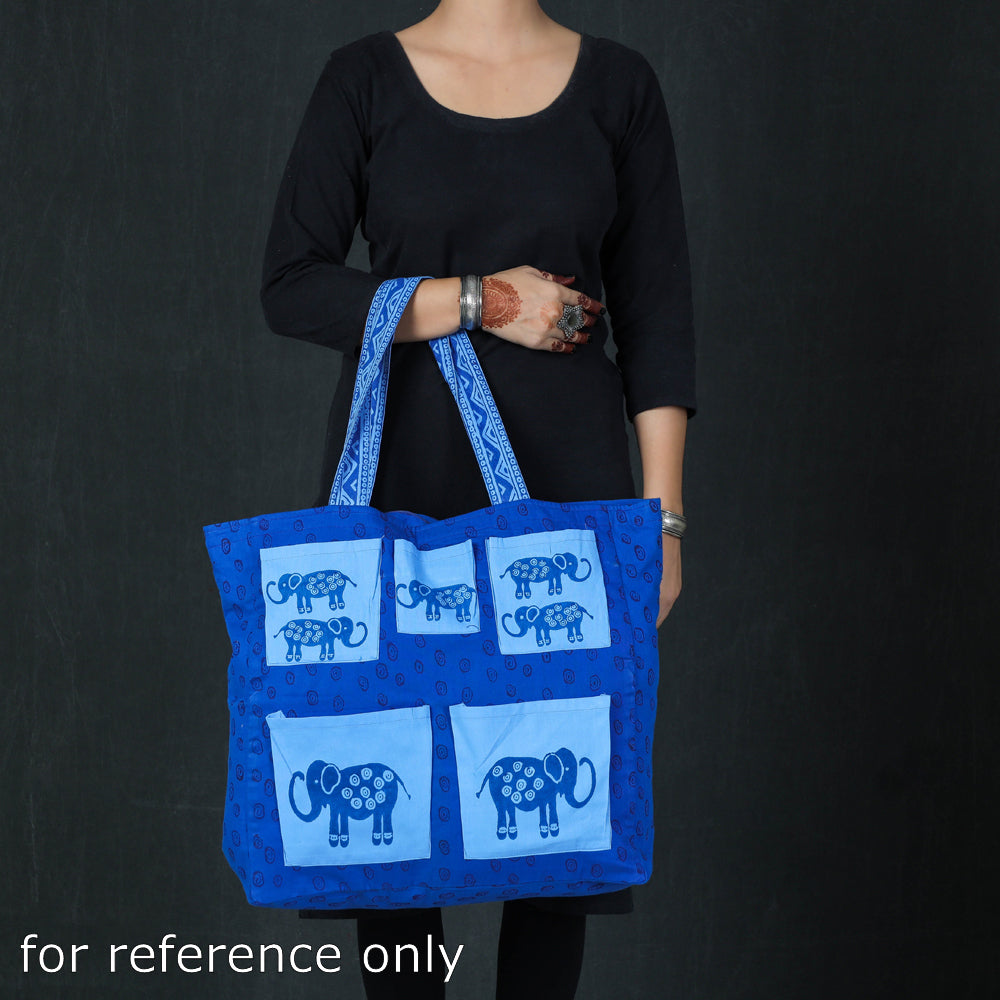 Blue - Hand Block Print Cotton Shoulder Bag