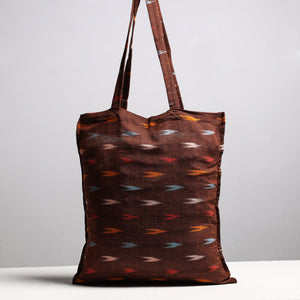 Brown - Handcrafted Pochampally Ikat Weave Cotton Jhola Bag