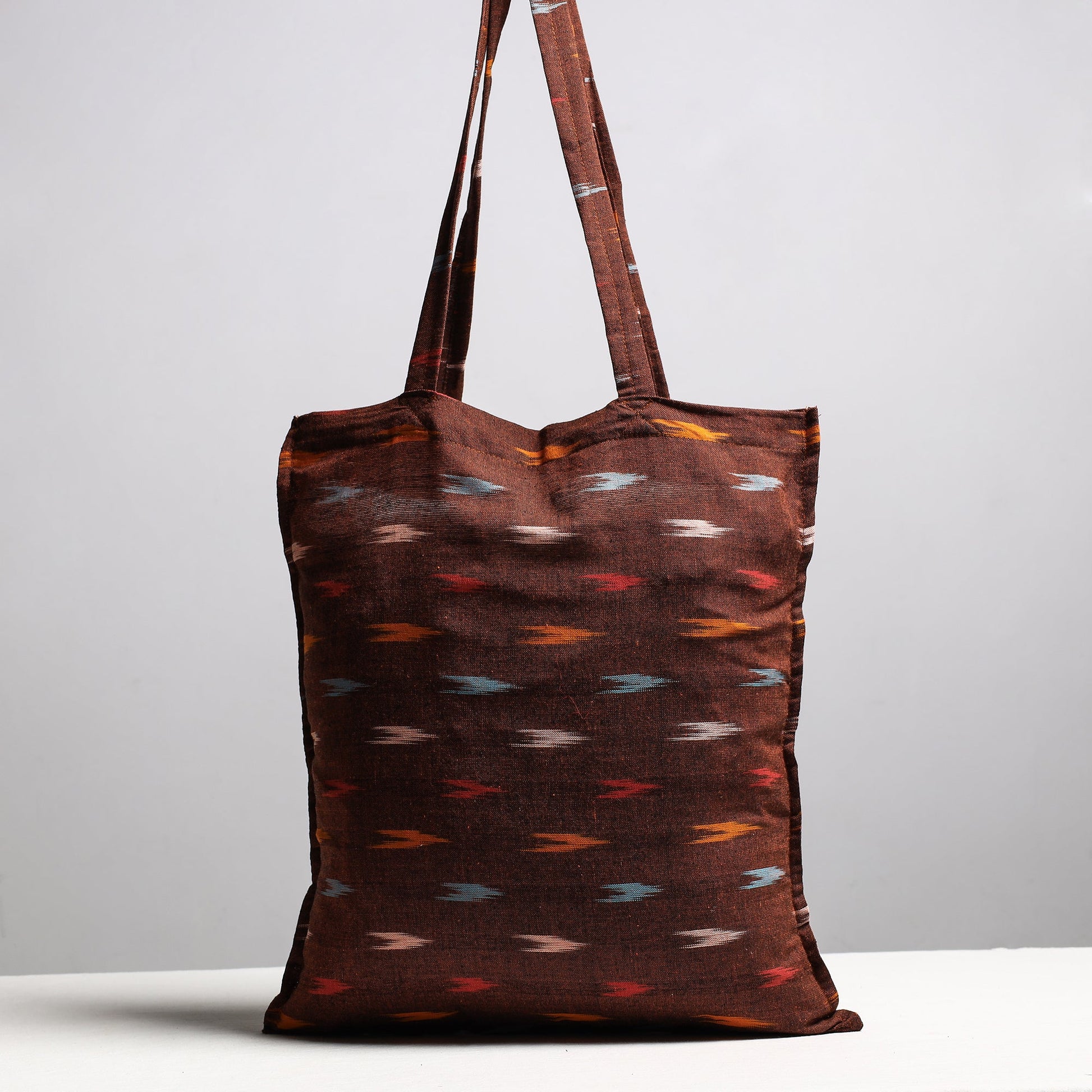 Brown - Handcrafted Pochampally Ikat Weave Cotton Jhola Bag
