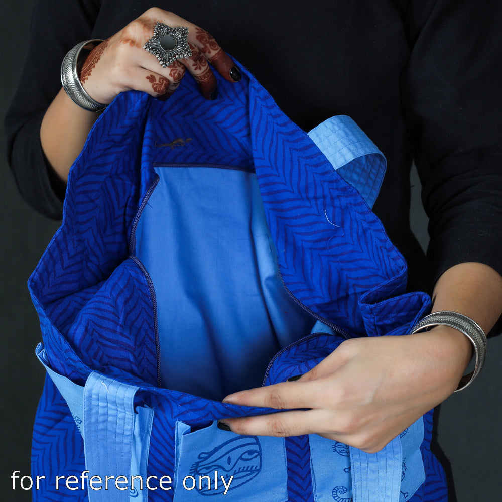 Blue - Hand Block Print Cotton Shoulder Bag