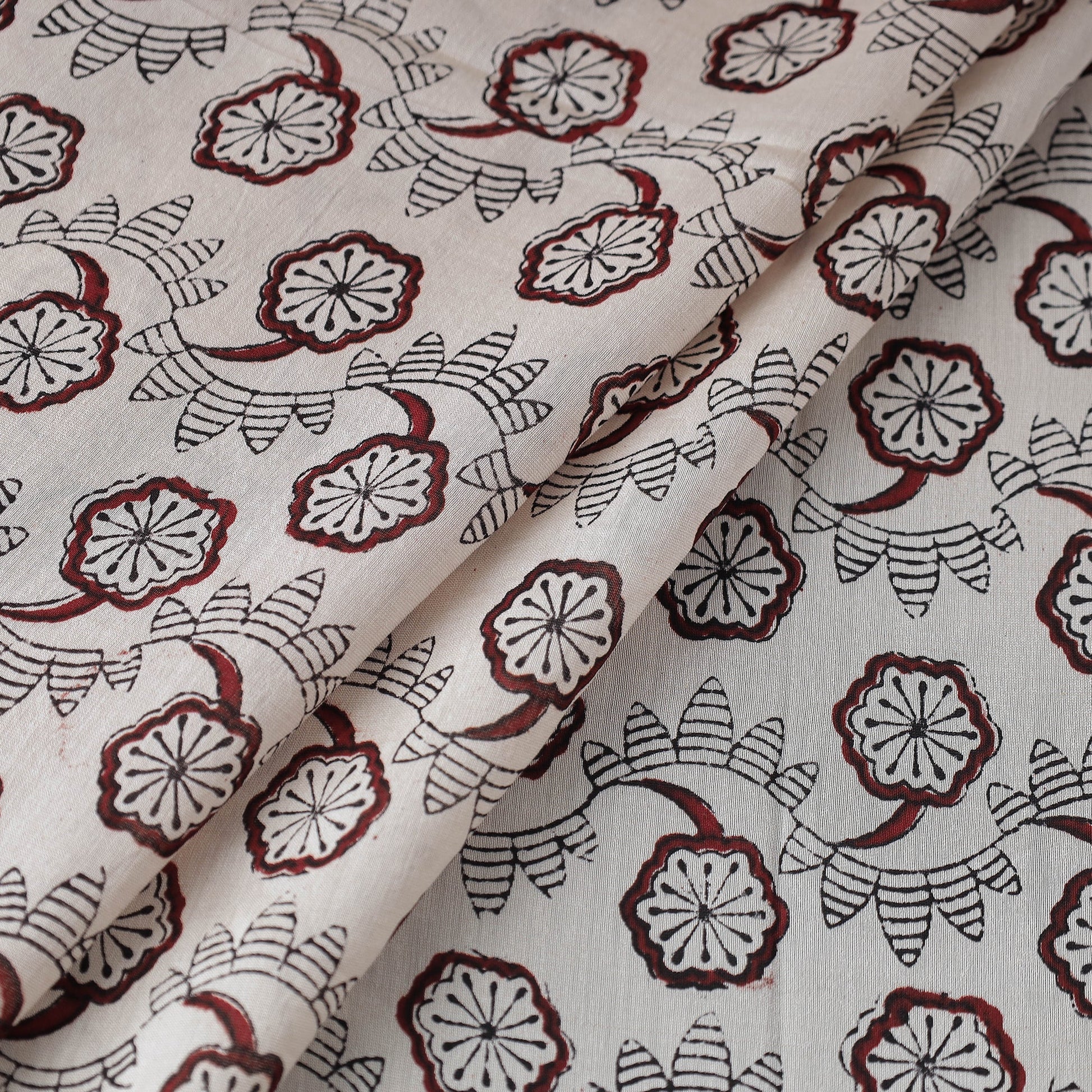 Beige - Bagh Print Handloom Chanderi Silk Fabric 01