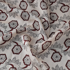 Beige - Bagh Print Handloom Chanderi Silk Fabric 01