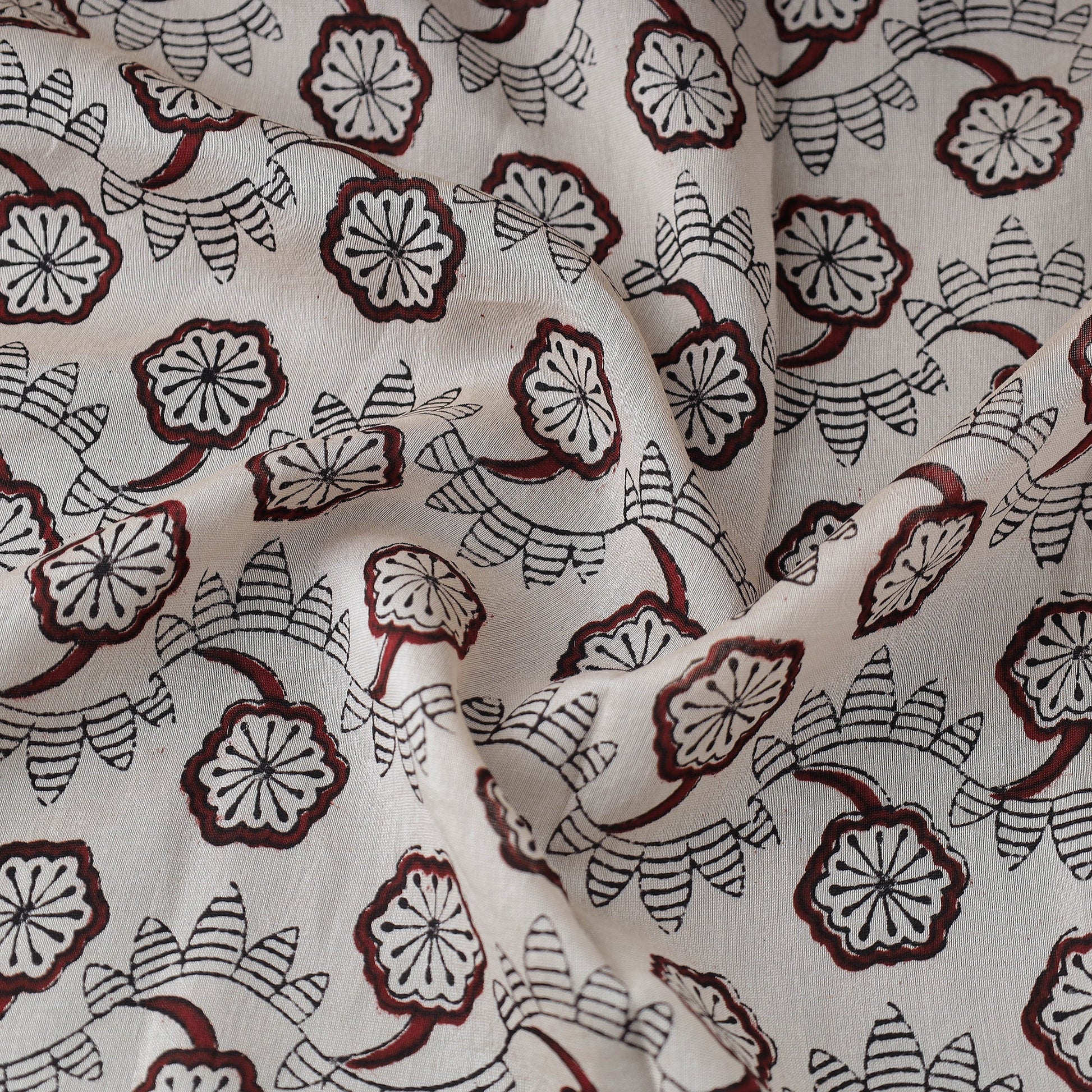 Beige - Bagh Print Handloom Chanderi Silk Fabric 01