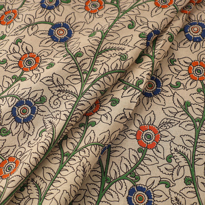 Beige - Cotton Kalamkari Print Fabric 08