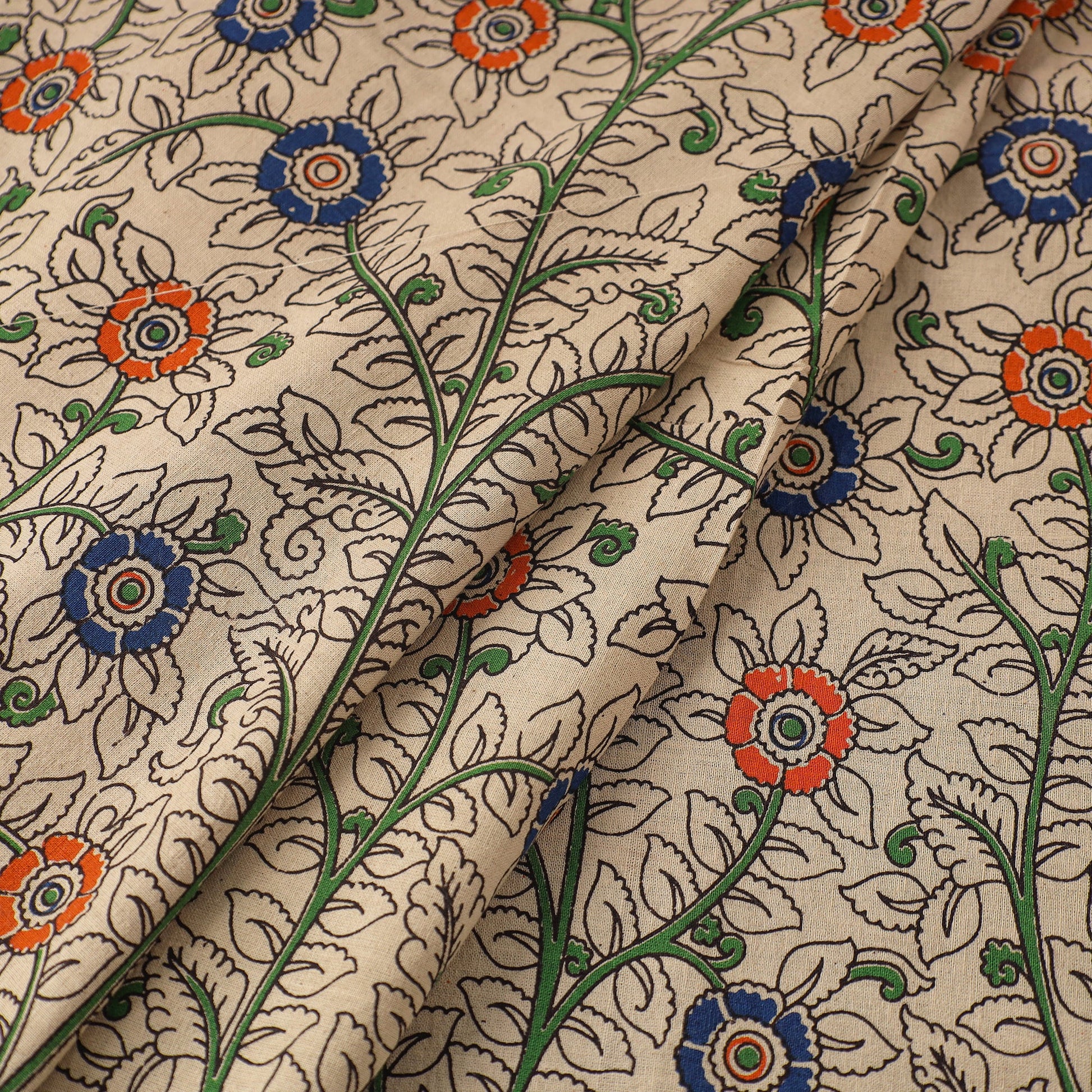 Beige - Cotton Kalamkari Print Fabric 08