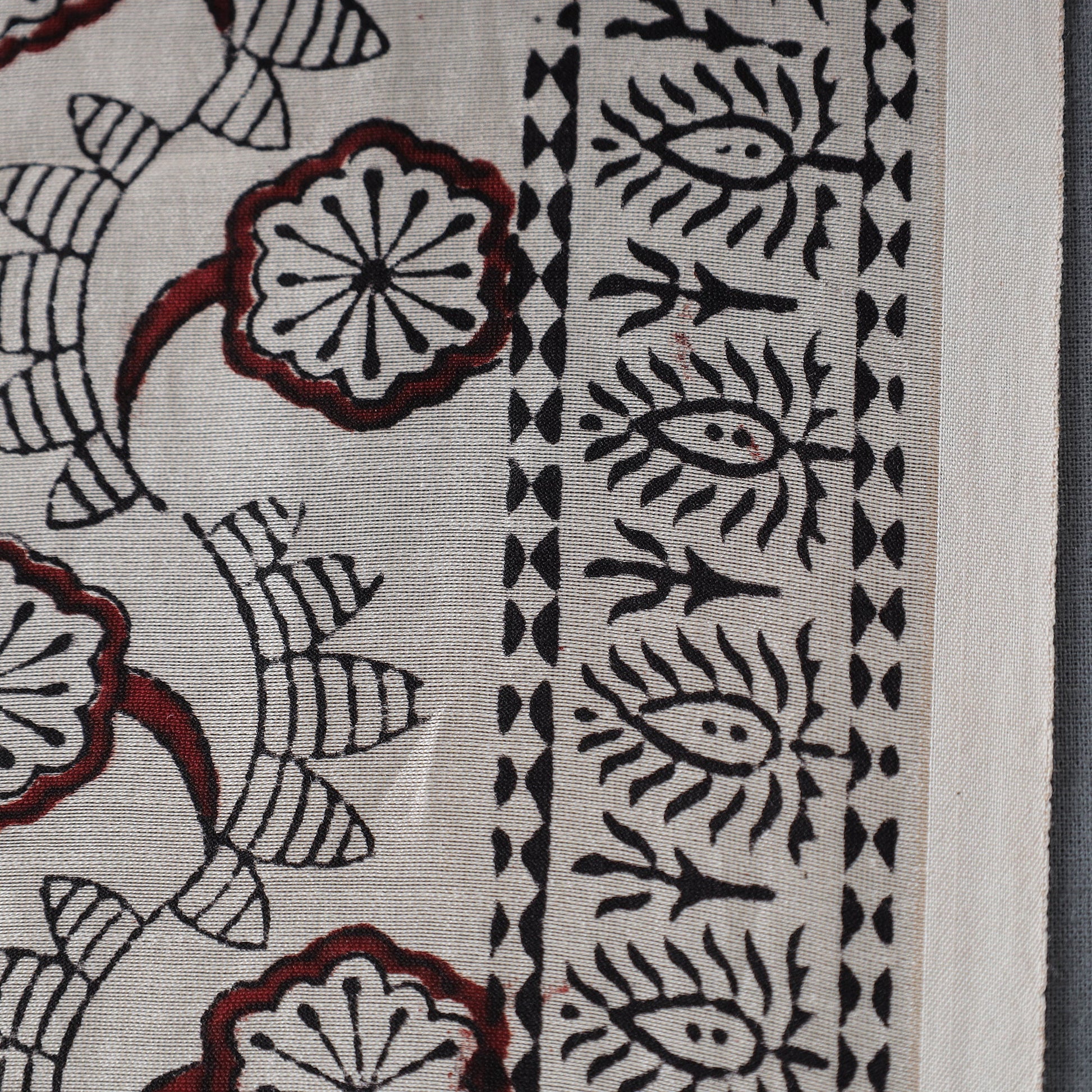 Beige - Bagh Print Handloom Chanderi Silk Fabric 01