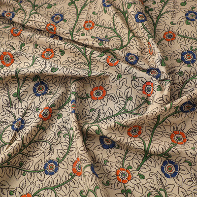 Beige - Cotton Kalamkari Print Fabric 08