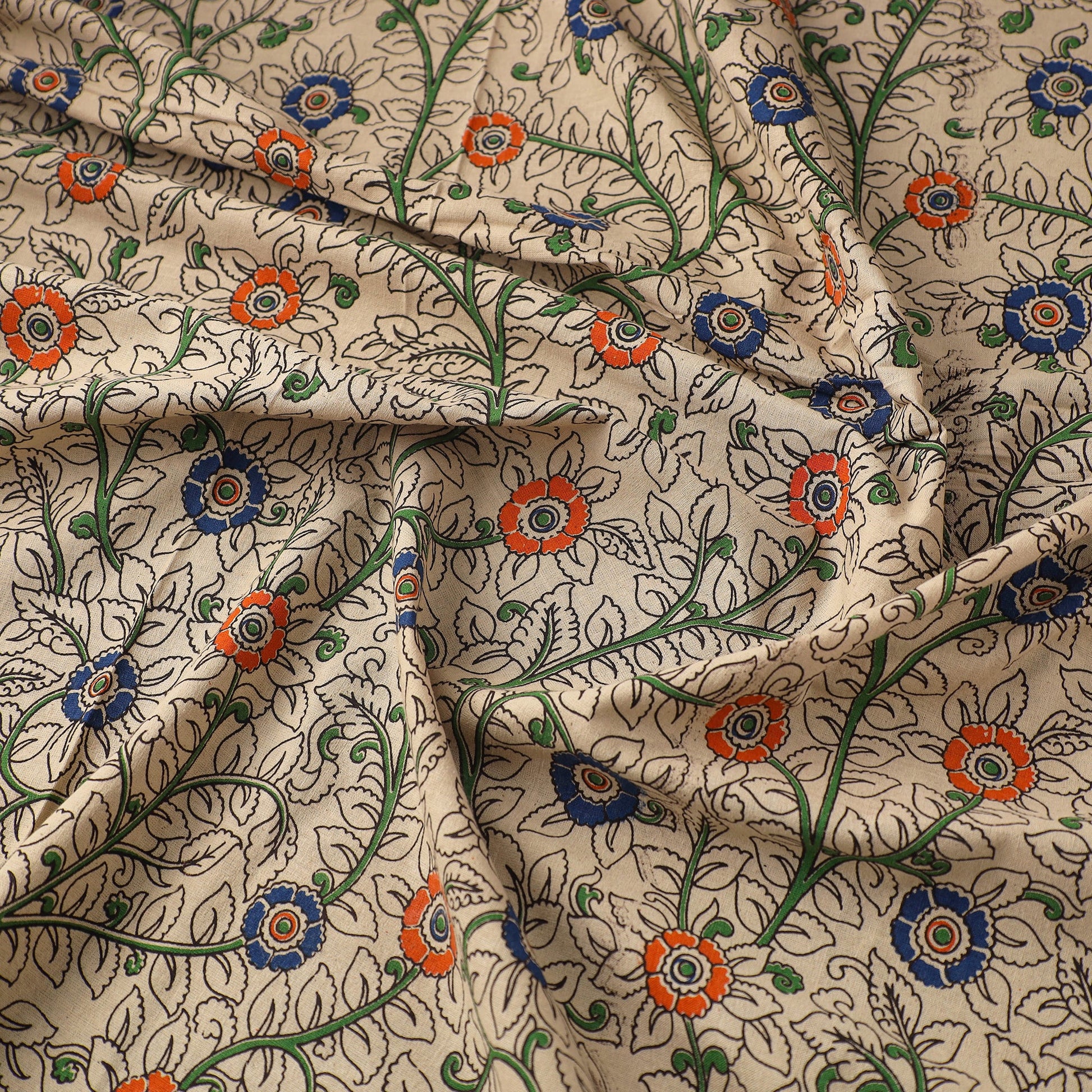 Beige - Cotton Kalamkari Print Fabric 08