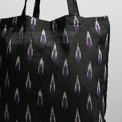 Black - Handcrafted Pochampally Ikat Weave Cotton Jhola Bag