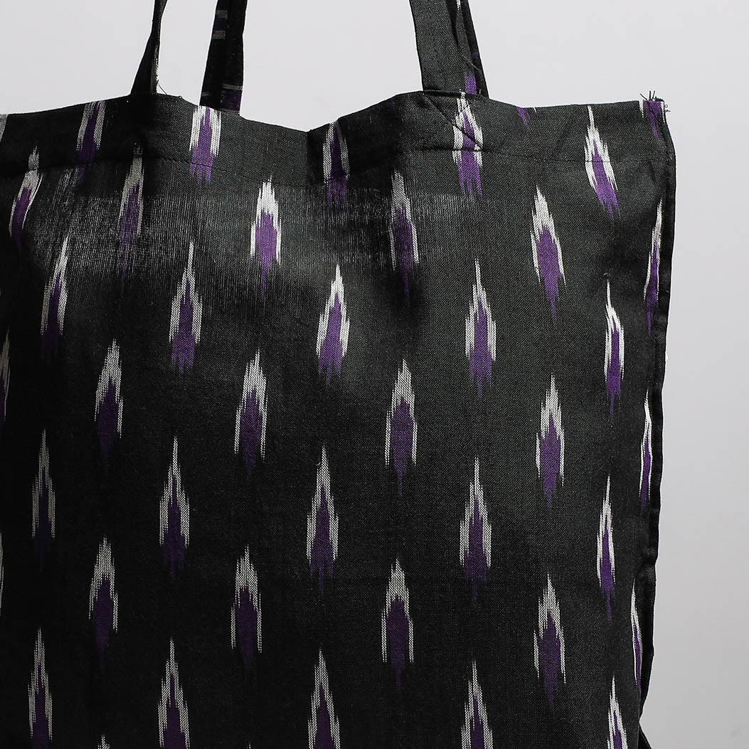 Black - Handcrafted Pochampally Ikat Weave Cotton Jhola Bag