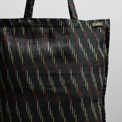 Black - Handcrafted Pochampally Ikat Weave Cotton Jhola Bag