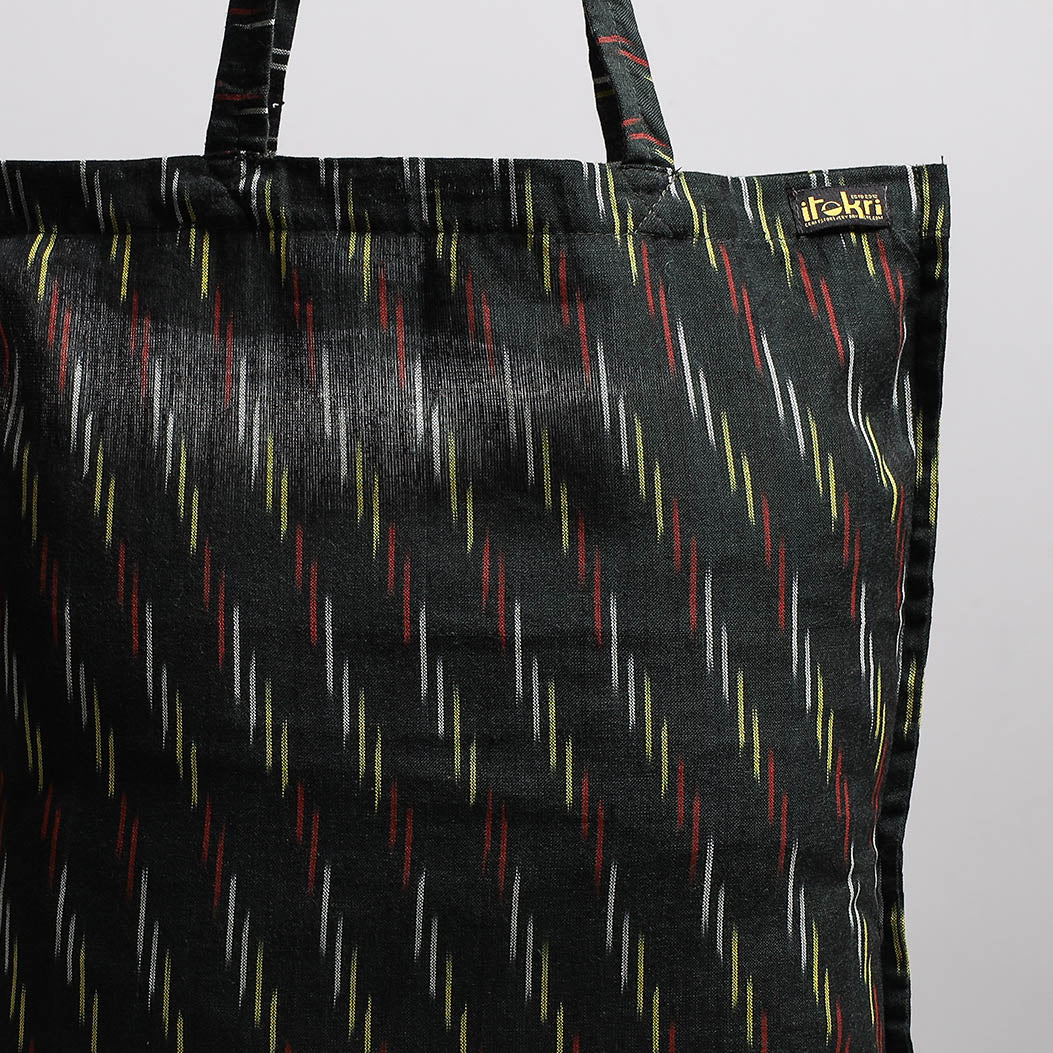 Black - Handcrafted Pochampally Ikat Weave Cotton Jhola Bag