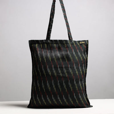 Black - Handcrafted Pochampally Ikat Weave Cotton Jhola Bag