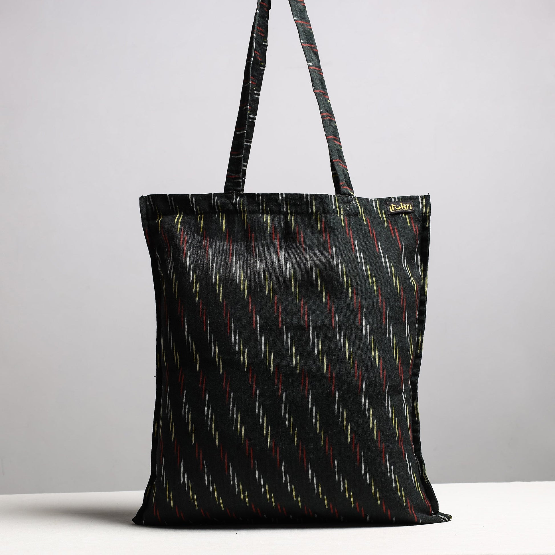 Black - Handcrafted Pochampally Ikat Weave Cotton Jhola Bag
