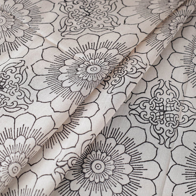 Beige - Bagh Print Handloom Chanderi Silk Fabric 03