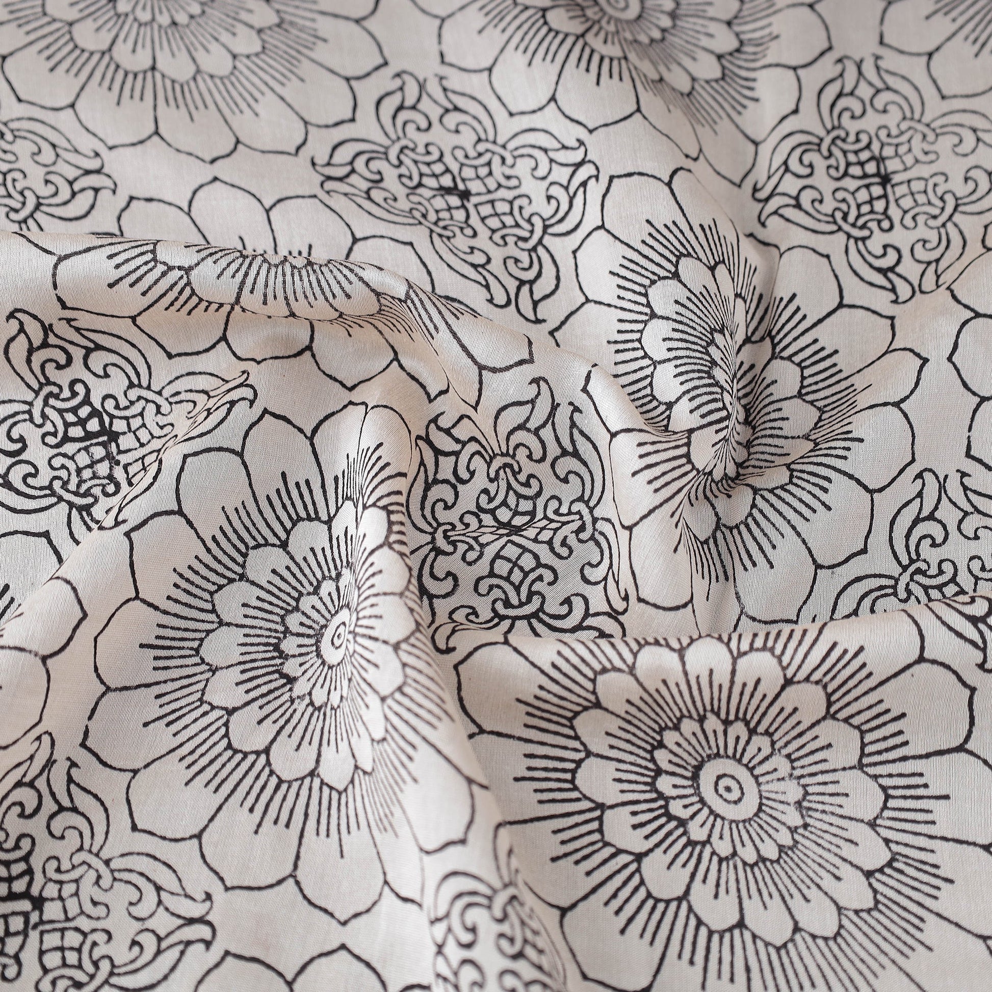 Beige - Bagh Print Handloom Chanderi Silk Fabric 03