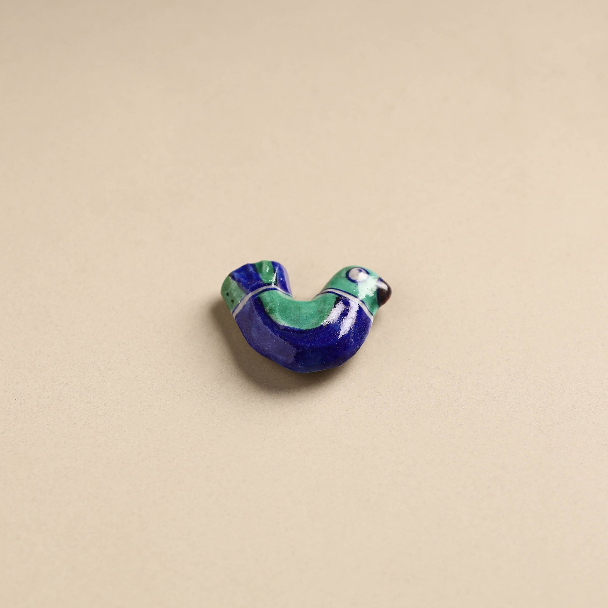 Blue & Green Bird - Original Blue Pottery Ceramic Fridge Magnet 03