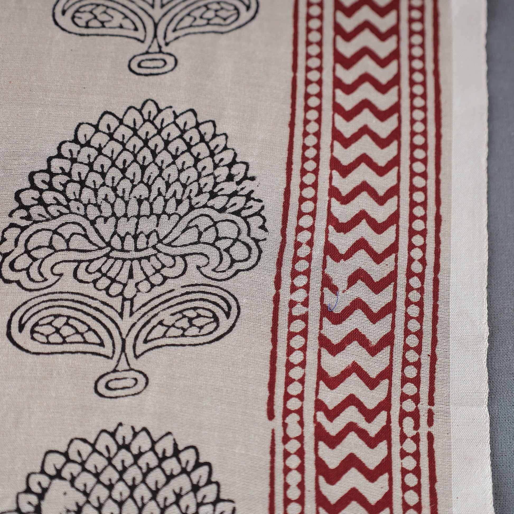 Beige - Bagh Print Handloom Chanderi Silk Fabric 05