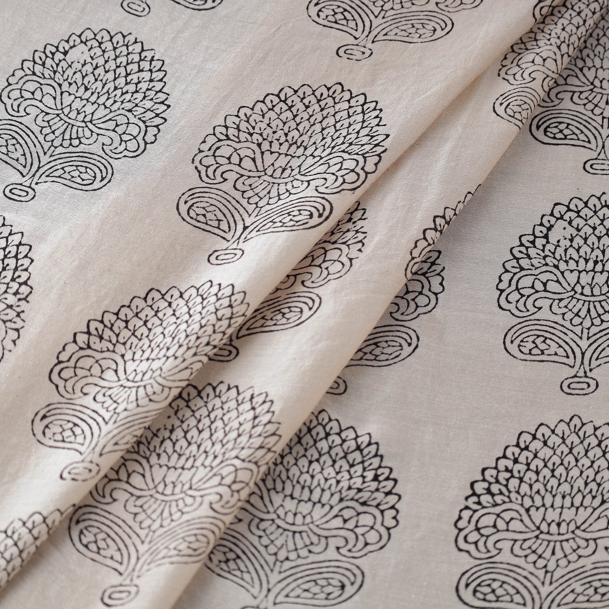 Beige - Bagh Print Handloom Chanderi Silk Fabric 05