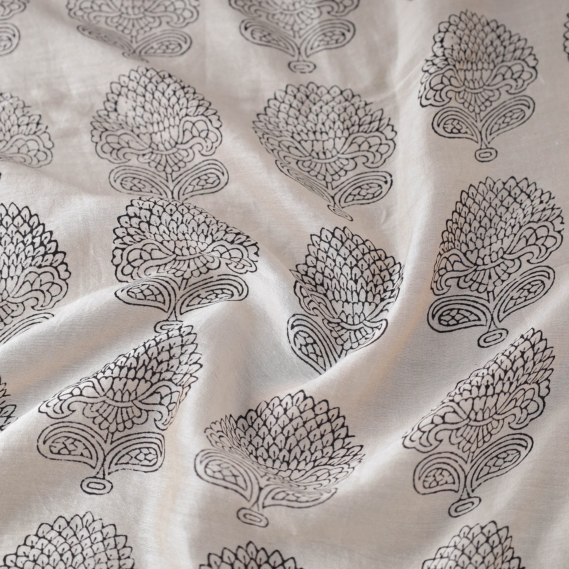 Beige - Bagh Print Handloom Chanderi Silk Fabric 05
