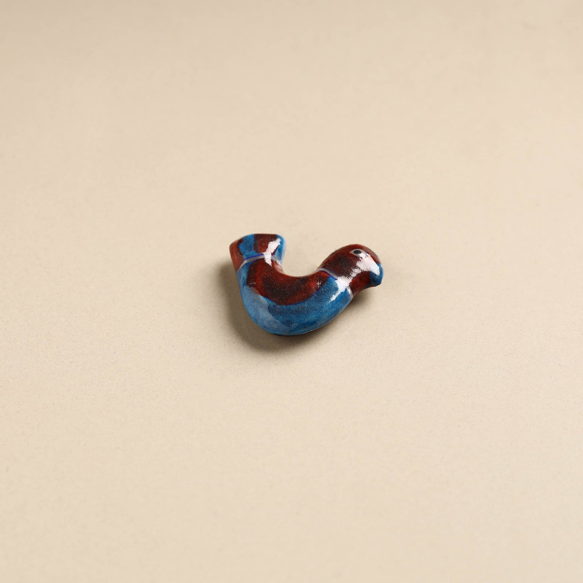 Blue & Red Bird - Original Blue Pottery Ceramic Fridge Magnet 05