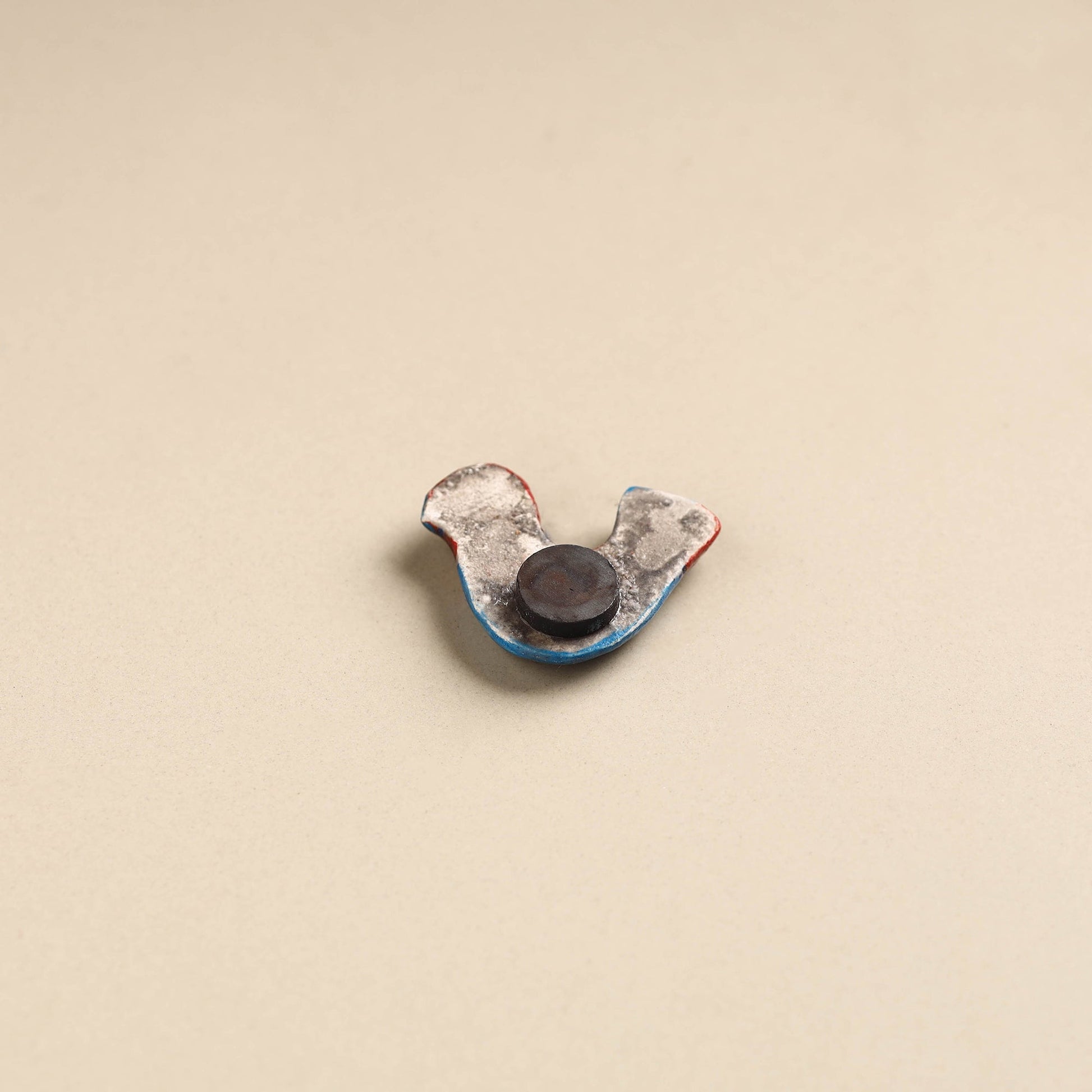 Blue & Red Bird - Original Blue Pottery Ceramic Fridge Magnet 05