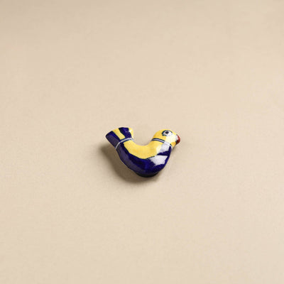 Blue & Yellow Bird - Blue Pottery Ceramic Fridge Magnet 06