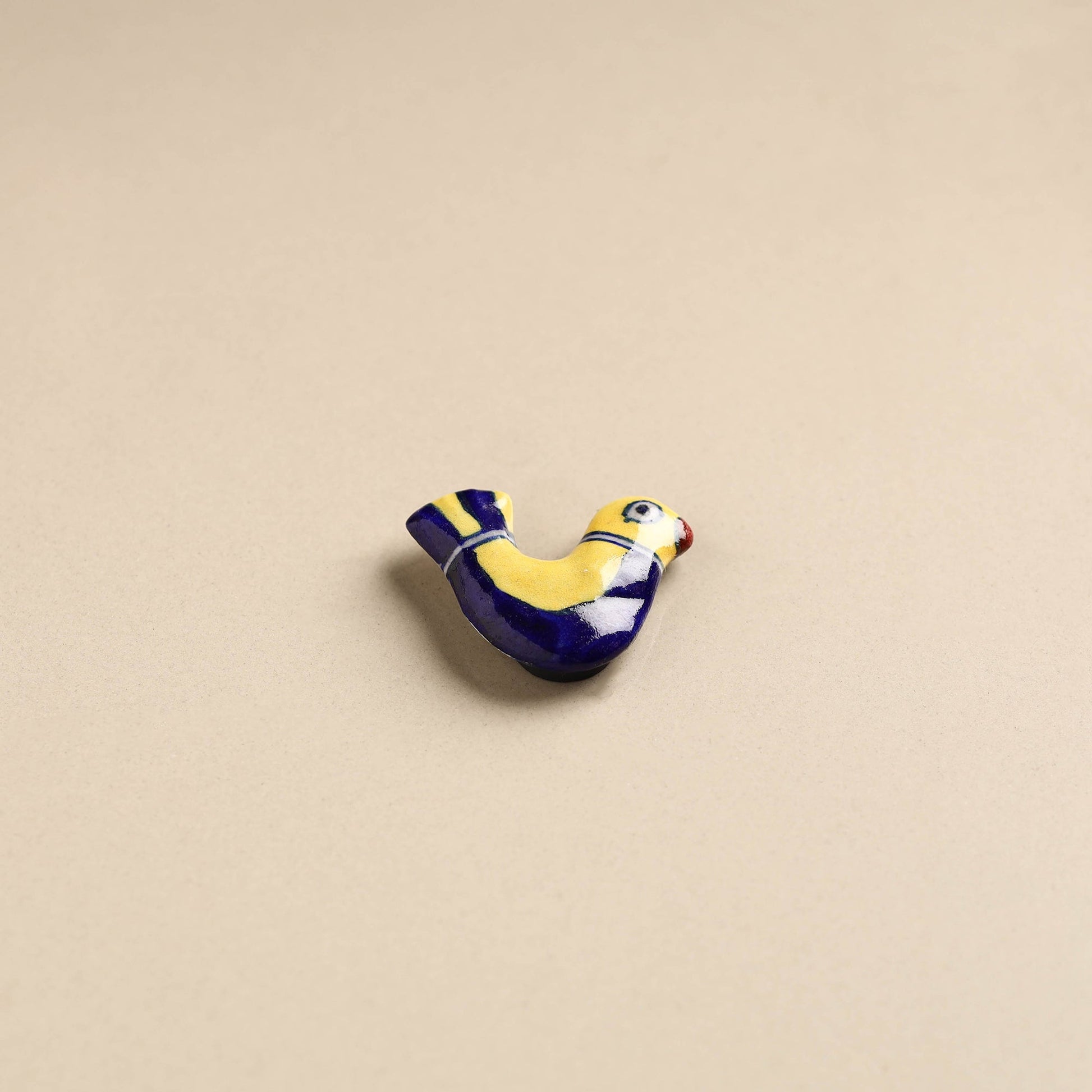 Blue & Yellow Bird - Blue Pottery Ceramic Fridge Magnet 06