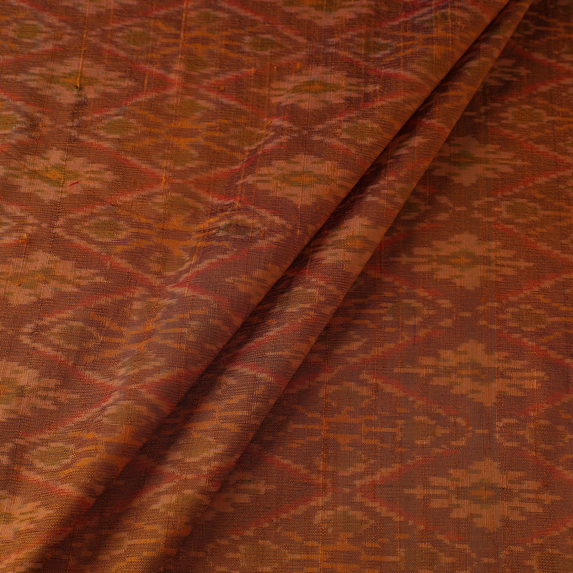 Brown - Handloom Raw Silk Pochampally Ikat Fabric 18