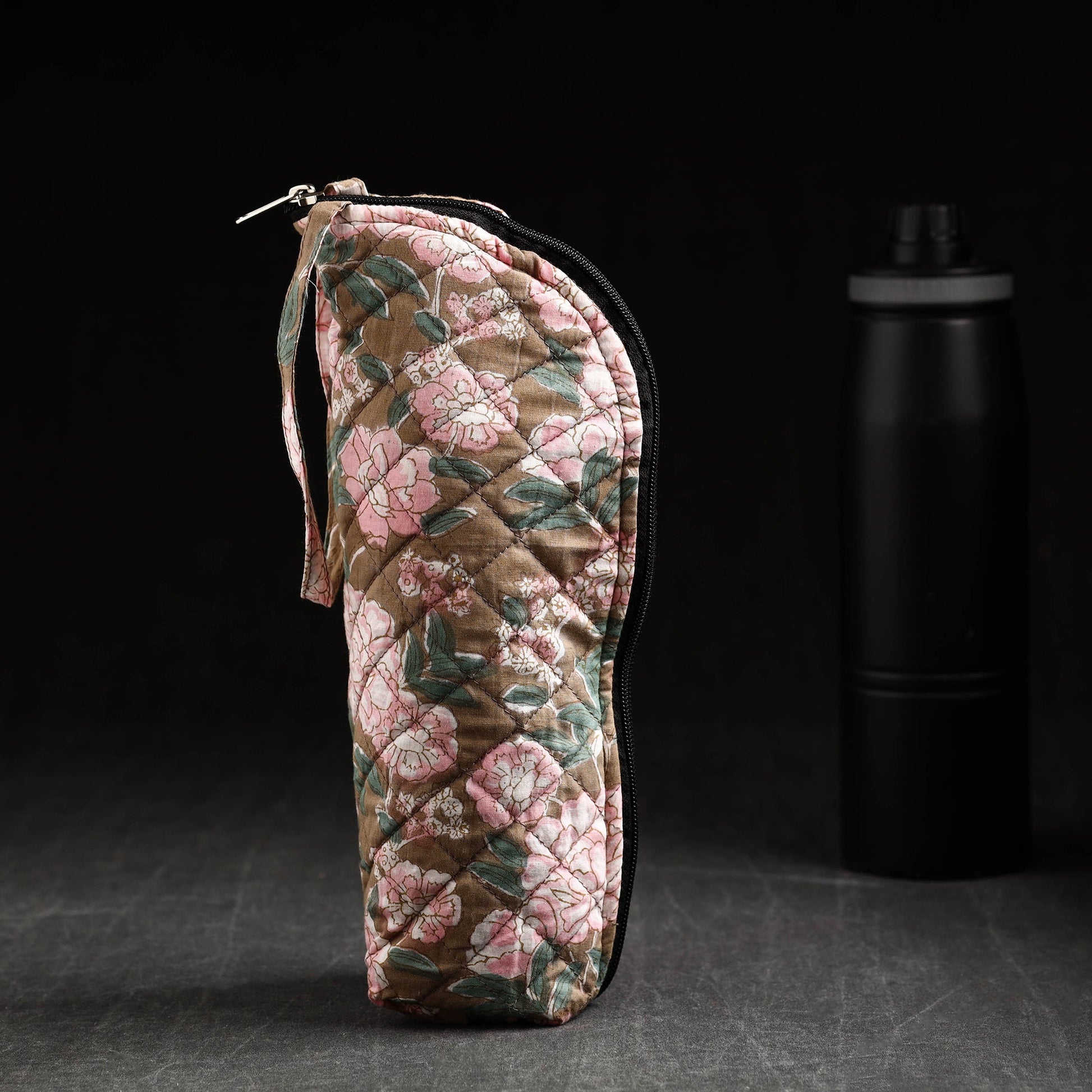 Brown - Sanganeri Block Printed Cotton 1L Water Bottle Cover
