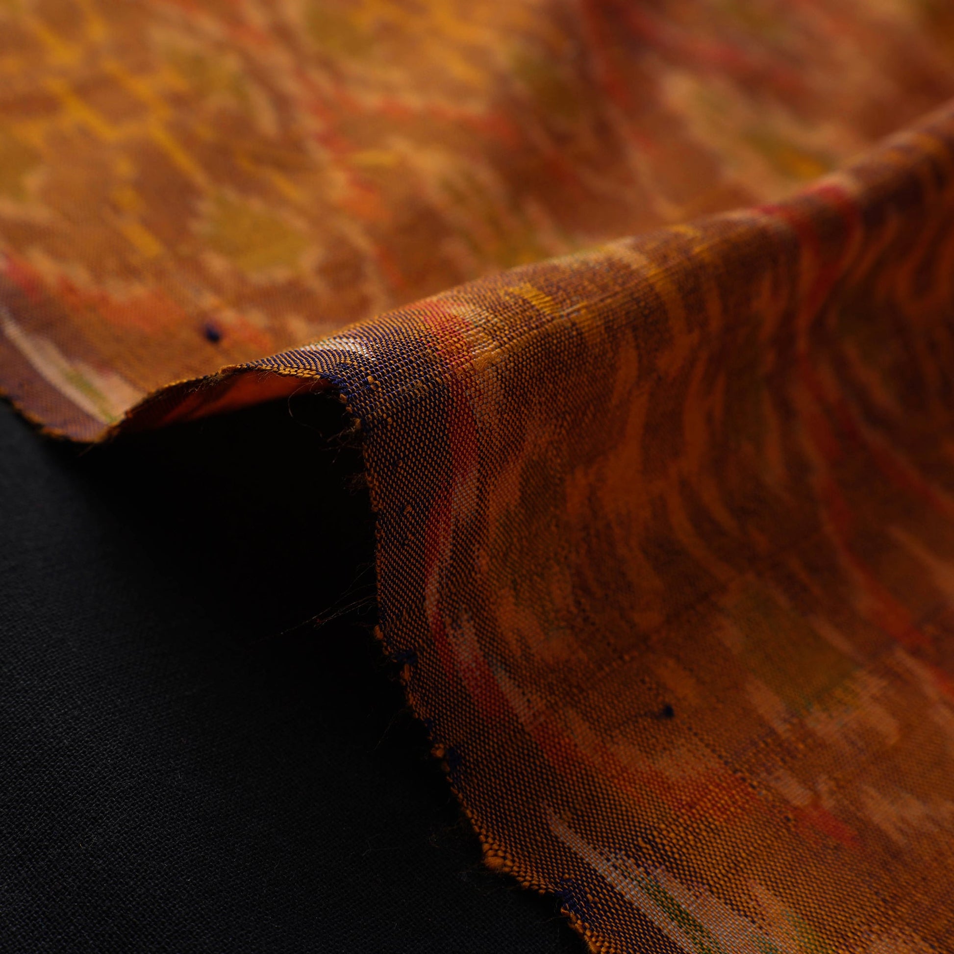 Brown - Handloom Raw Silk Pochampally Ikat Fabric 18