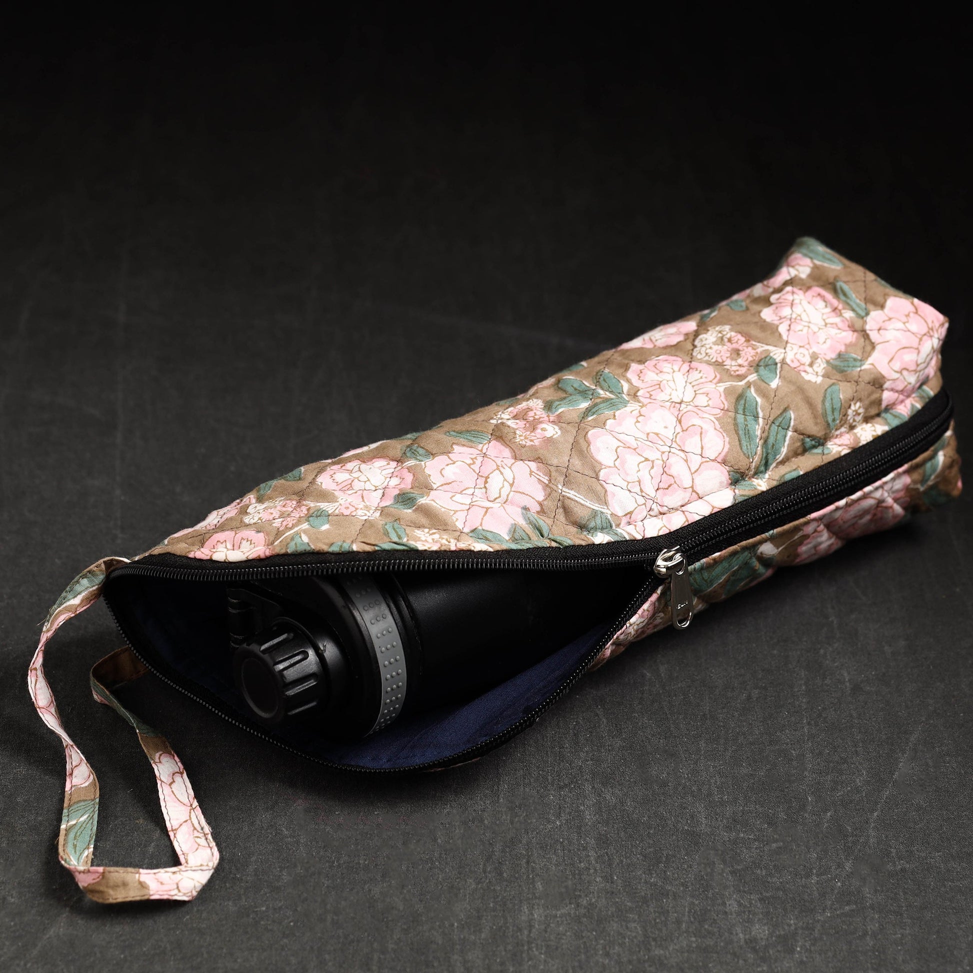 Brown - Sanganeri Block Printed Cotton 1L Water Bottle Cover