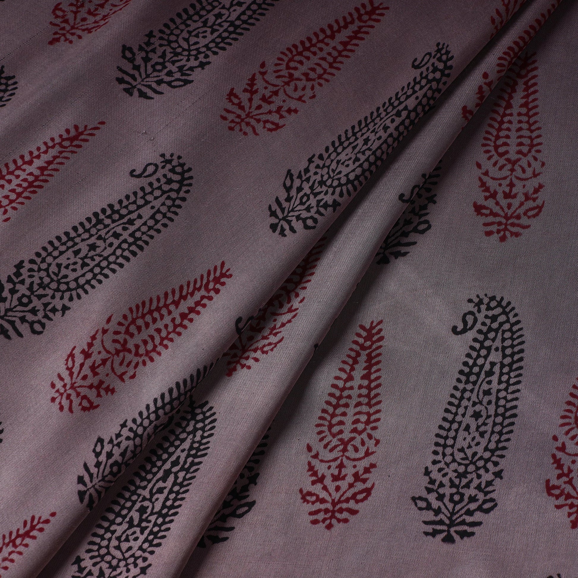 Brown - Bagh Block Printed Modal Silk Fabric