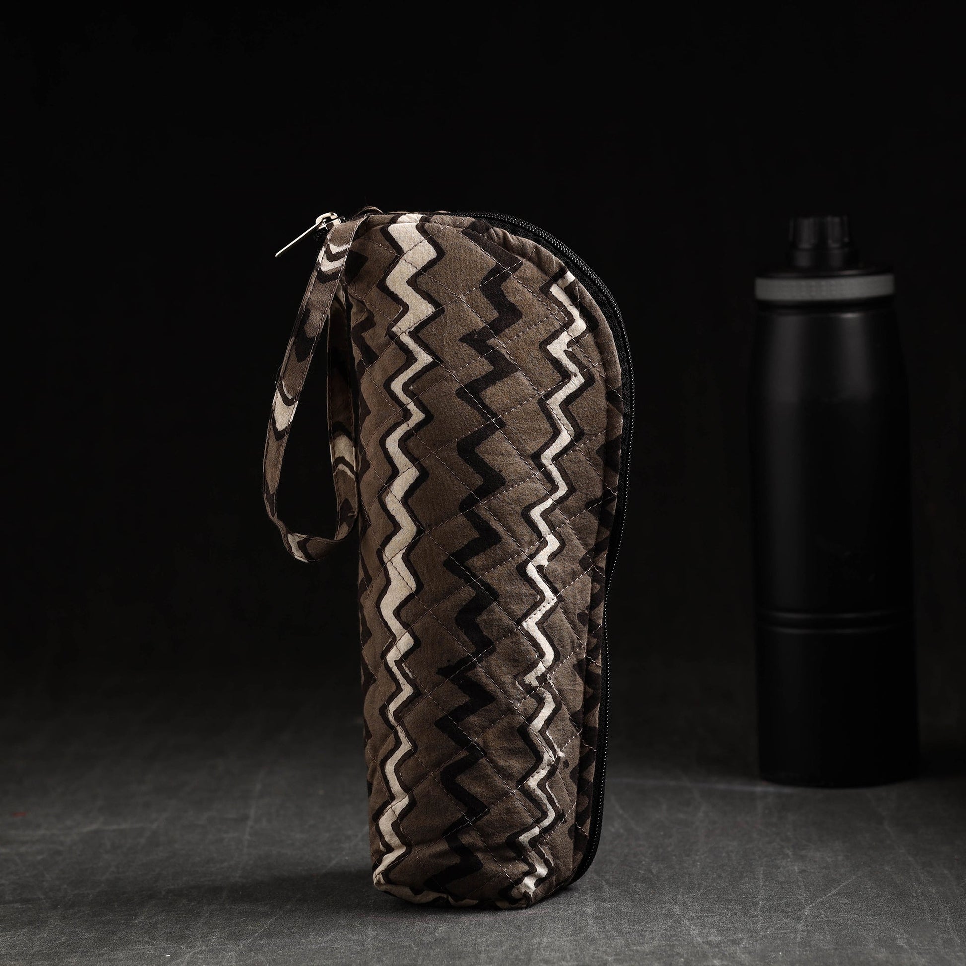 Brown - Pipad Block Printed Cotton 1L Water Bottle Cover