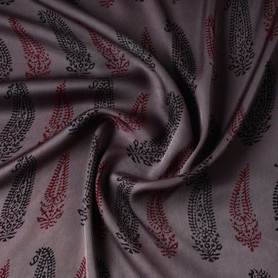 Brown - Bagh Block Printed Modal Silk Fabric