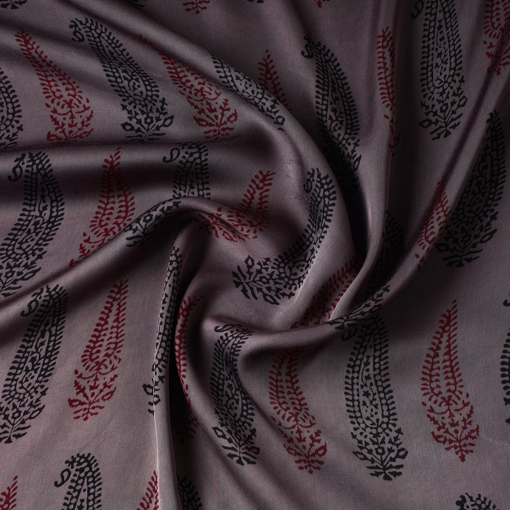 Brown - Bagh Block Printed Modal Silk Fabric