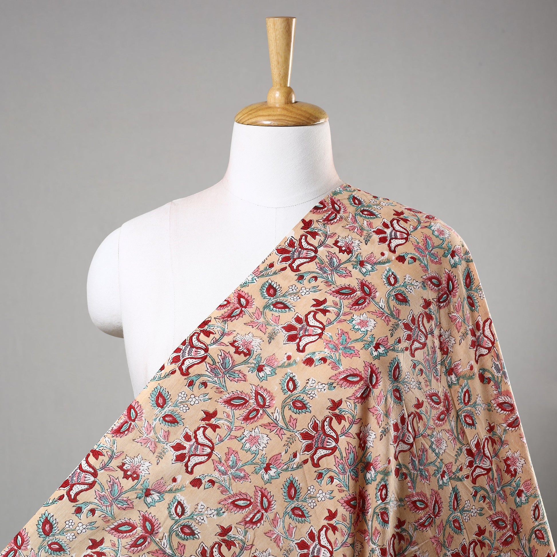 Beige - Pure Cotton Sanganeri Print Fabric 07