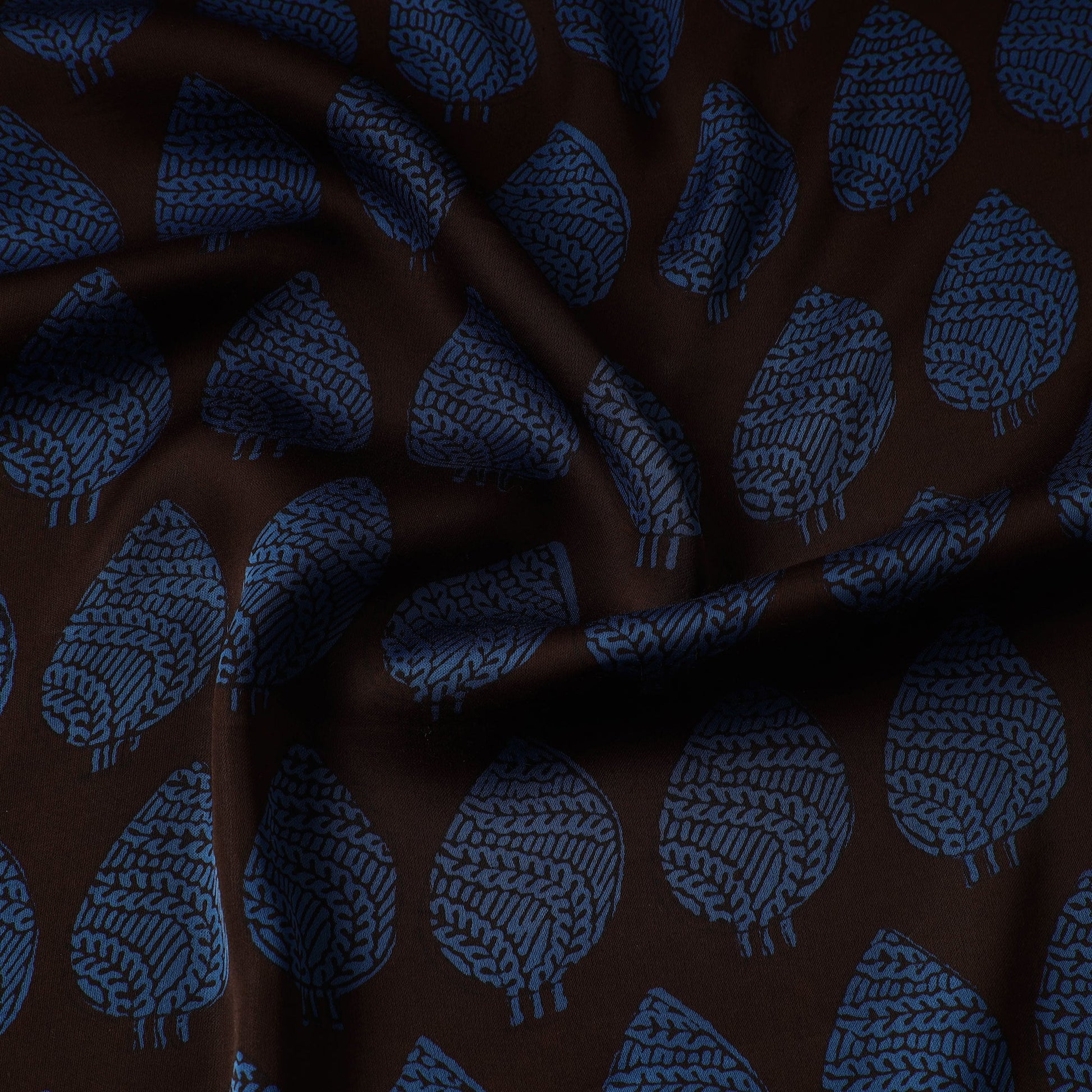 Blue - Bagh Block Printed Modal Silk Fabric