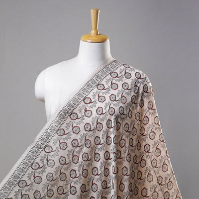 Beige - Bagh Print Handloom Chanderi Silk Fabric 01