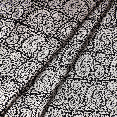 Black - Bagh Block Printed Modal Silk Fabric