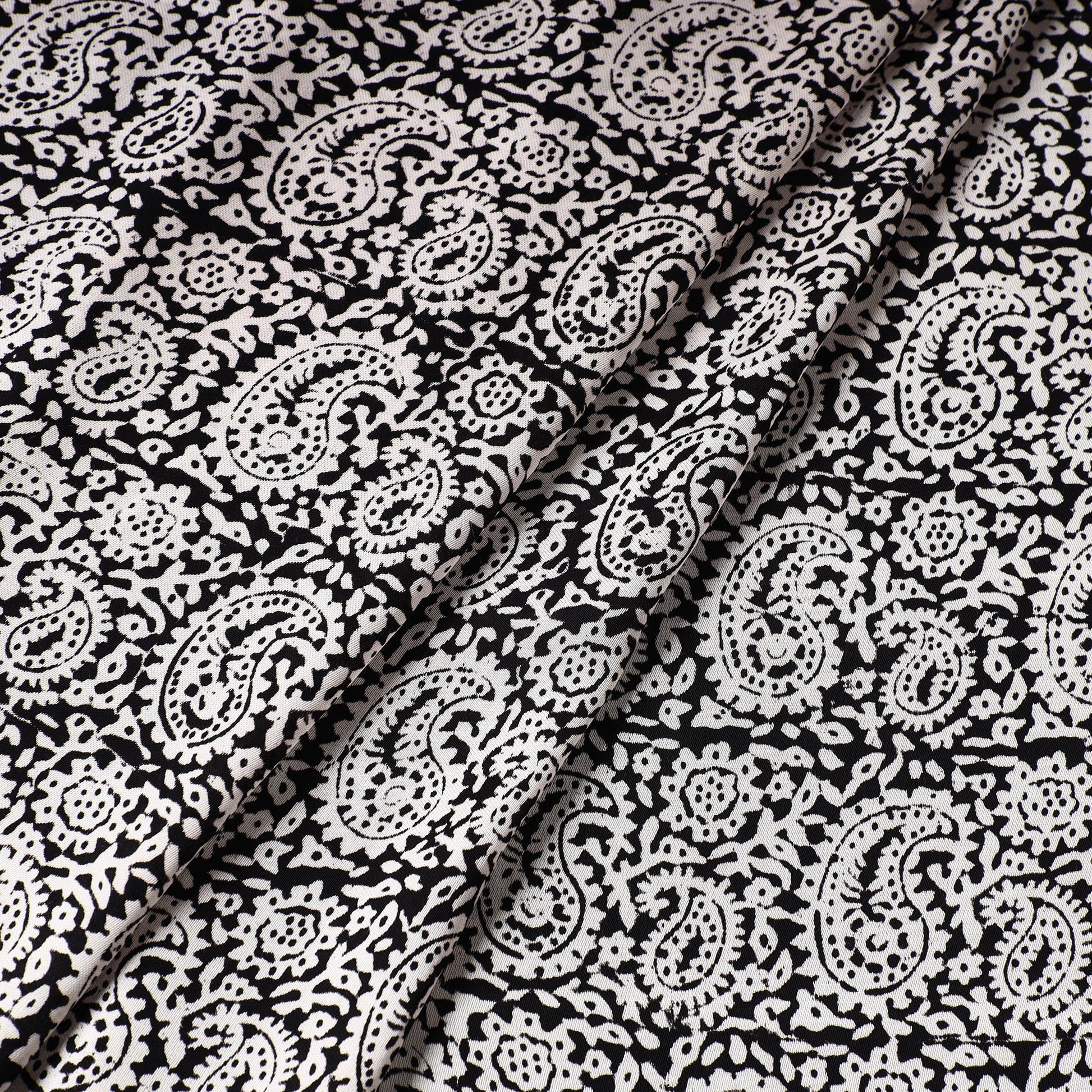 Black - Bagh Block Printed Modal Silk Fabric