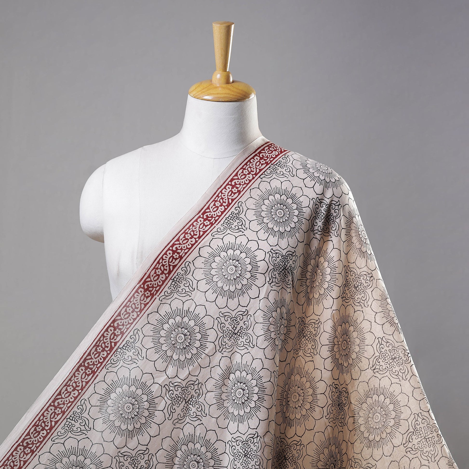 Beige - Bagh Print Handloom Chanderi Silk Fabric 03