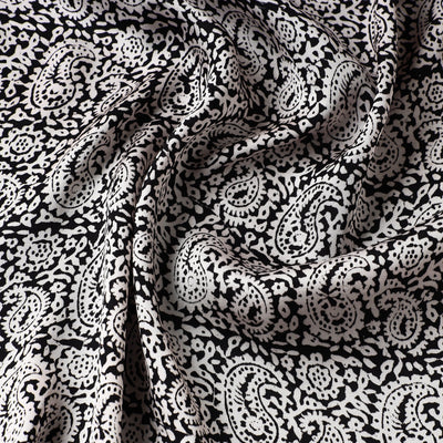 Black - Bagh Block Printed Modal Silk Fabric