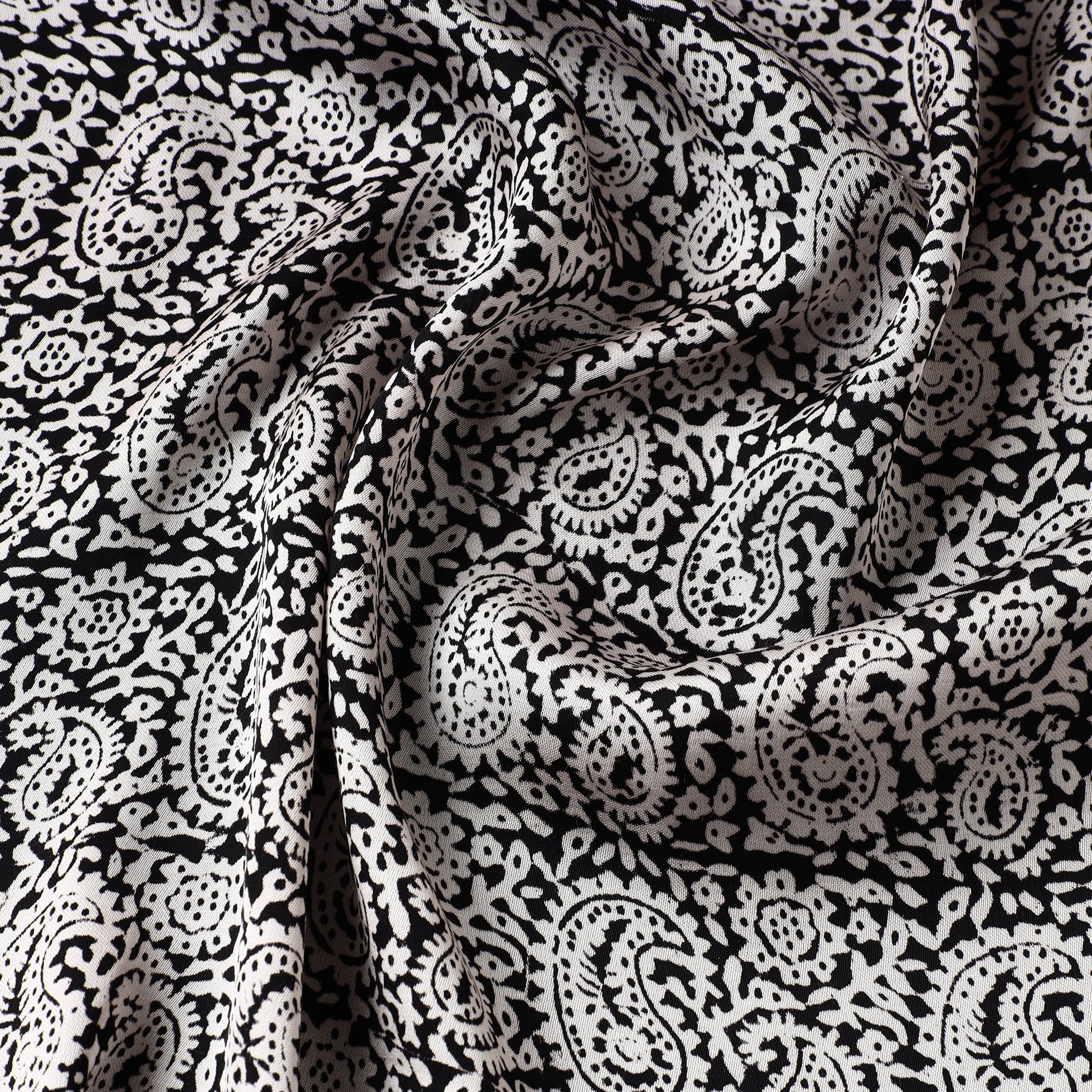 Black - Bagh Block Printed Modal Silk Fabric